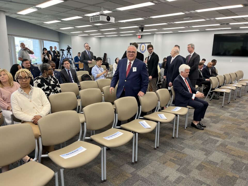 William M. Tambussi, George Norcross' personal lawyer, attends the press conference where New Jersey Attorney General Matthew Platkin announced an indictment charging both men.