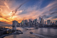 Sunset over the Brooklyn Bridge and Lower Manhattan