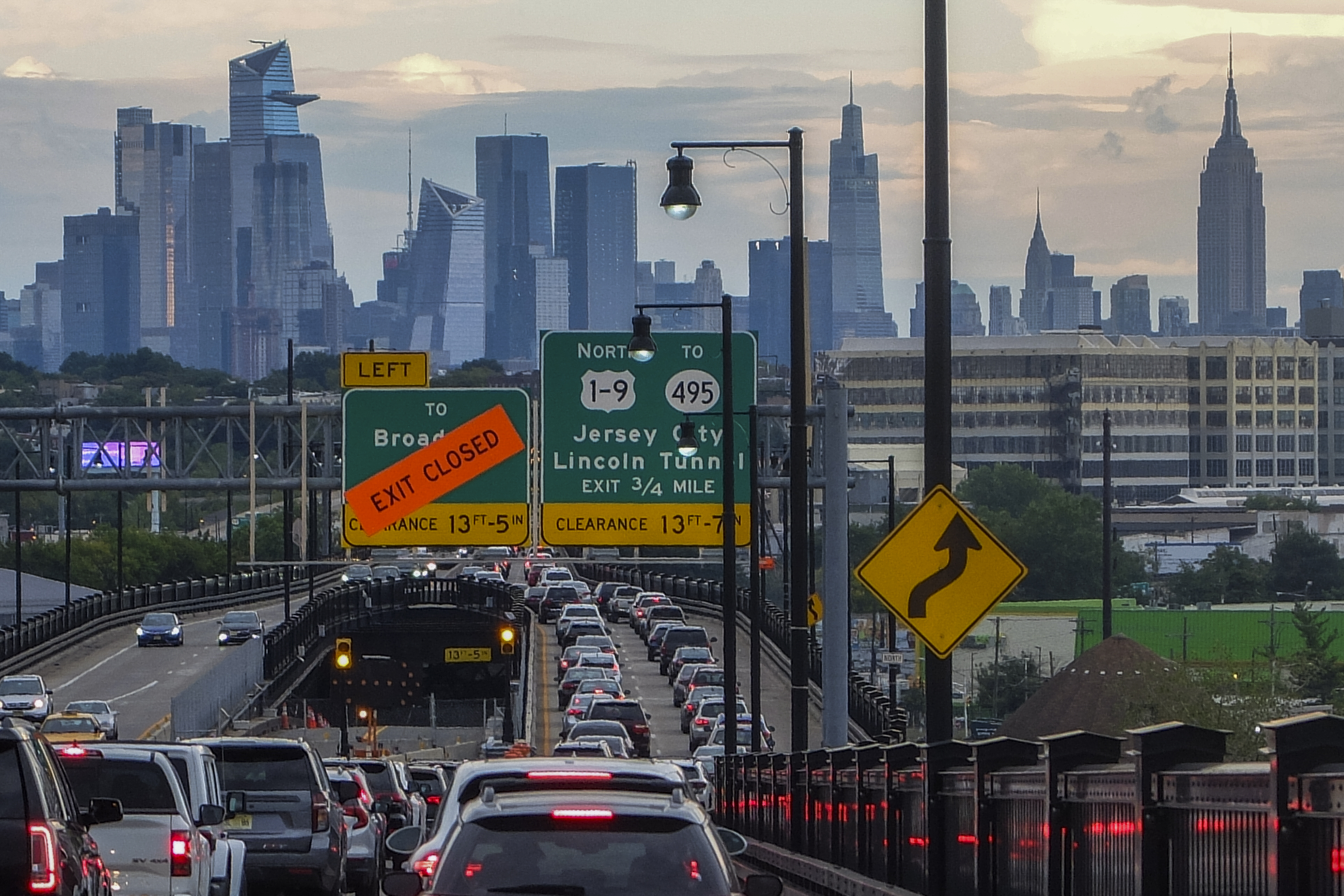 A traffic jam from Jersey City going into Manhattan during rush hour in August 2022.
