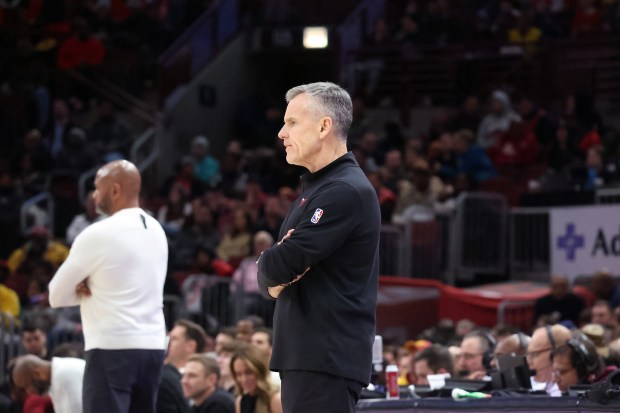 Bulls coach Billy Donovan looks on from the sideline against the Cavaliers on Feb. 28, 2024, at the United Center. (Terrence Antonio James/Chicago Tribune)