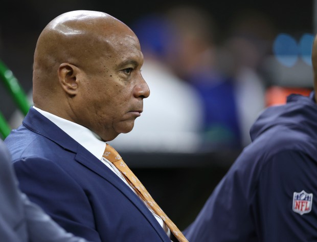 Bears President and CEO Kevin Warren watches from the bench before a game against the Saints on Nov. 5, 2023, at the Superdome in New Orleans.
