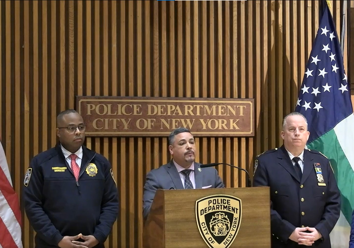New York City Police Commissioner Edward Caban announces the arrest of a 15-year-old boy in a Times Square shooting incident, on Feb. 9, 2024.