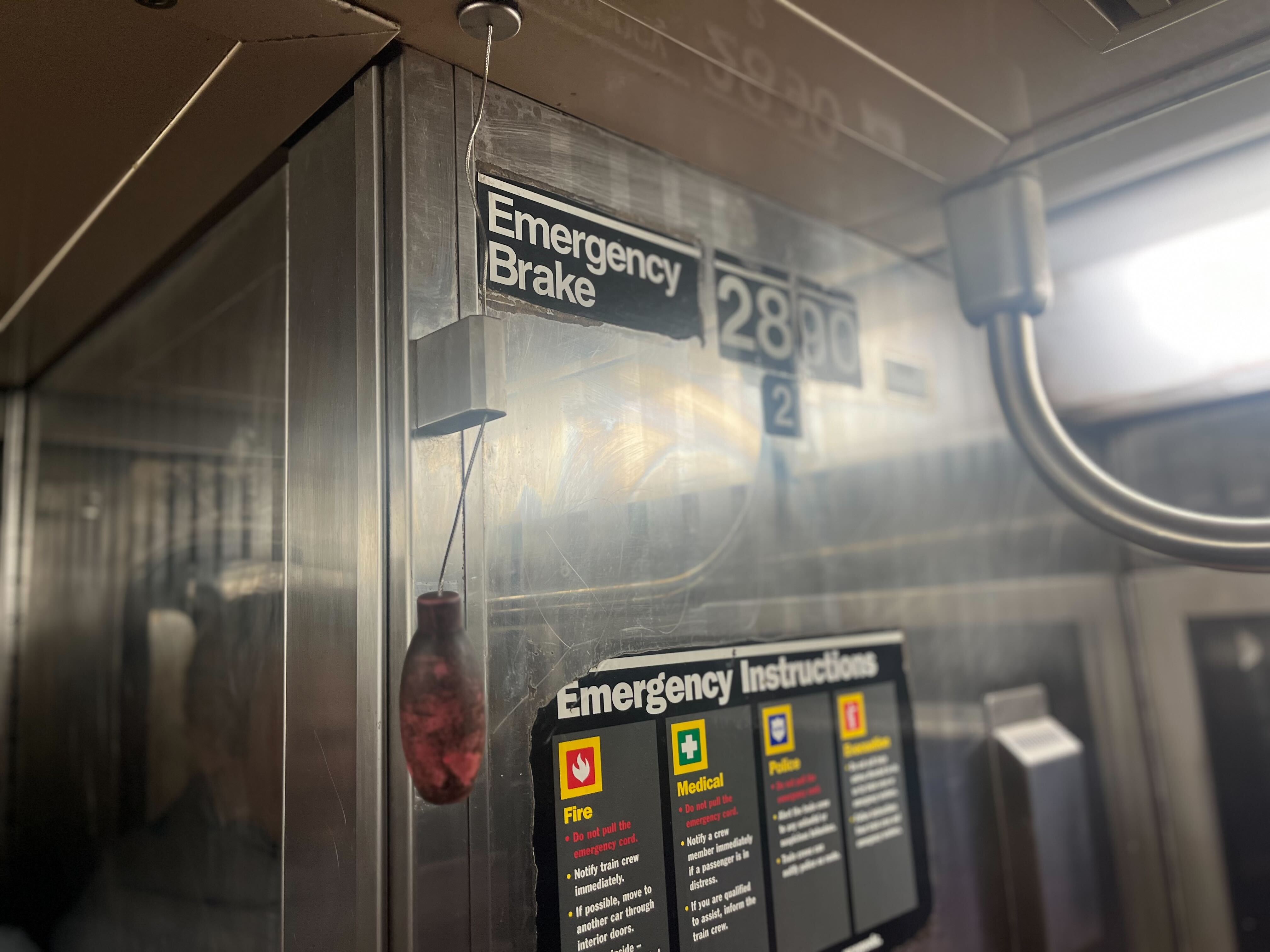 An emergency brake in a subway train.