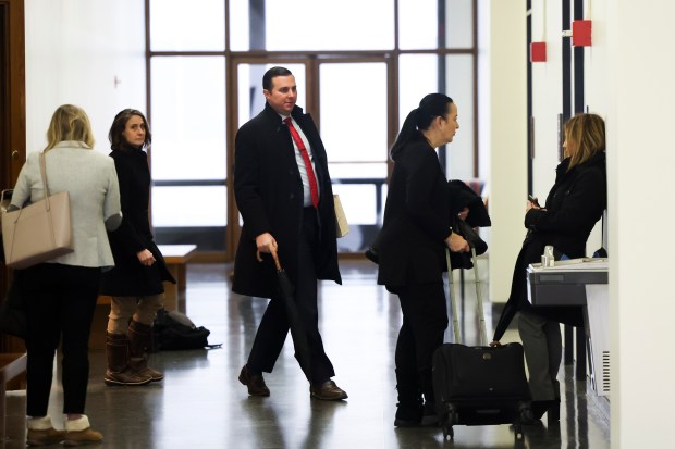 Attorney Patrick Viktora, representing Endeavor Health, leaves a courtroom in the Daley Center in the Loop in January. Multiple former patients of Fabio Ortega have sued the health system. (Eileen T. Meslar/Chicago Tribune)