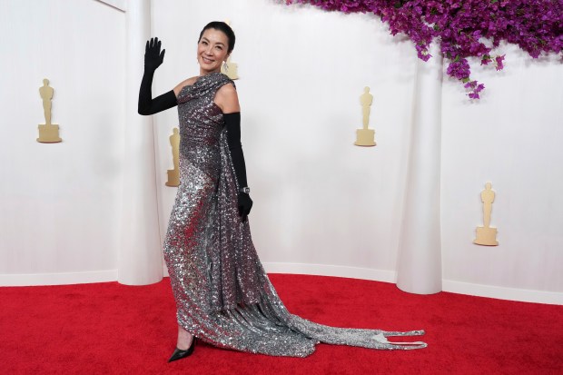 Michelle Yeoh arrives at the Oscars on Sunday, March 10, 2024, at the Dolby Theatre in Los Angeles. (Photo by Jordan Strauss/Invision/AP)