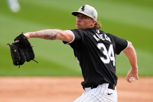 White Sox pitcher Michael Kopech throws against the Dodgers on Wednesday, March 6, 2024, in Glendale, Ariz. (AP Photo/Ashley Landis)