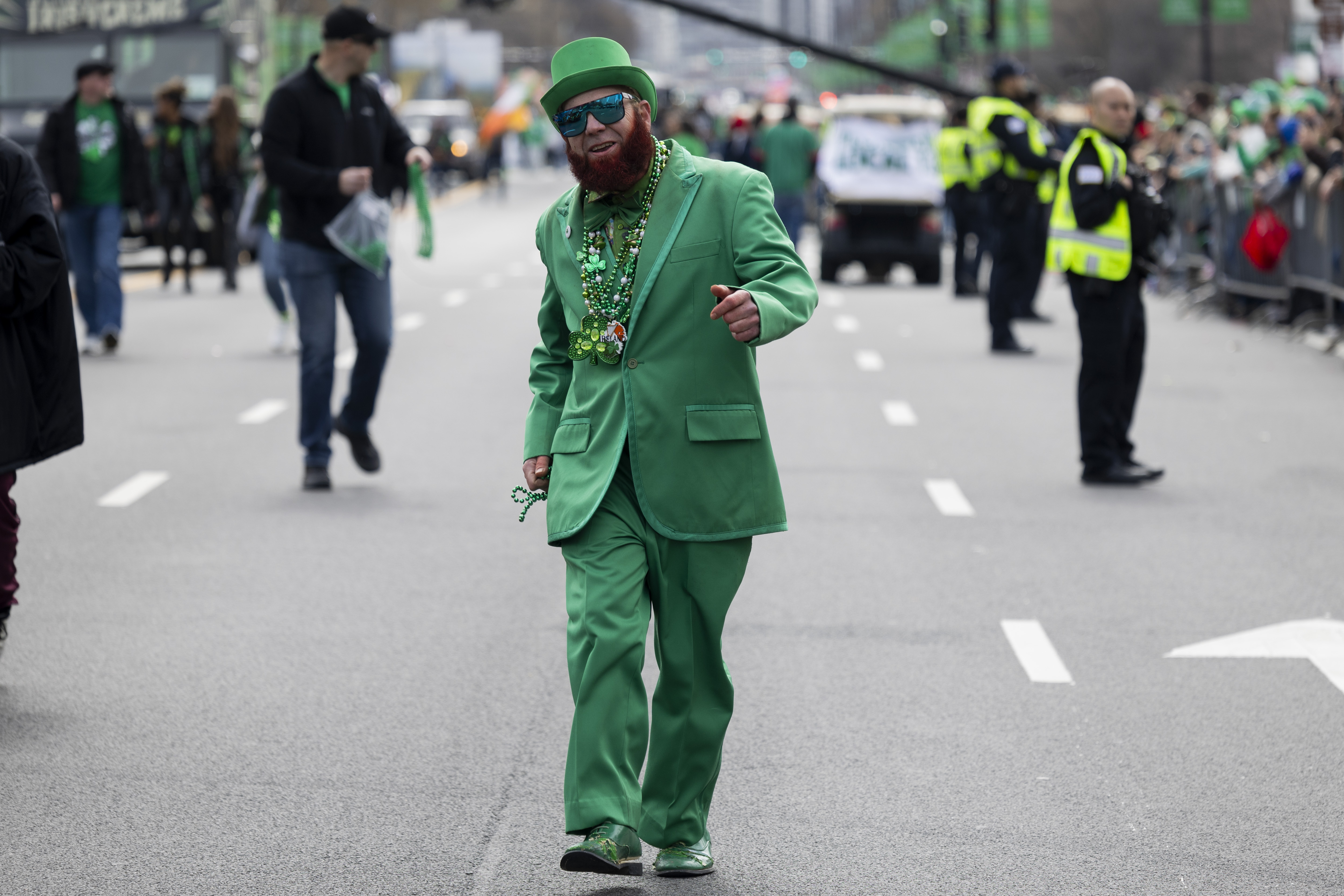 Craig Cranz walks during the annual St. Patrick's Day Parade on March 16, 2024, in Chicago. (Vincent Alban/Chicago Tribune)