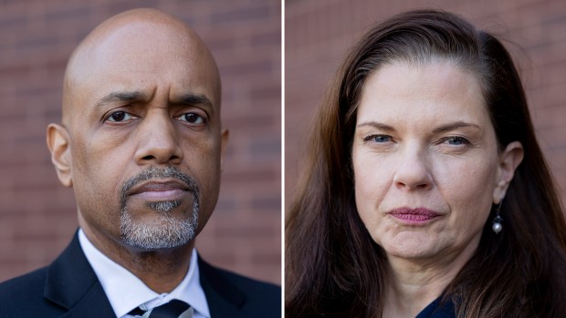 Clayton Harris III and retired Appellate Judge Eileen O'Neill Burke are opponents in the Cook County state's attorney race. (Vincent Alban/Chicago Tribune)