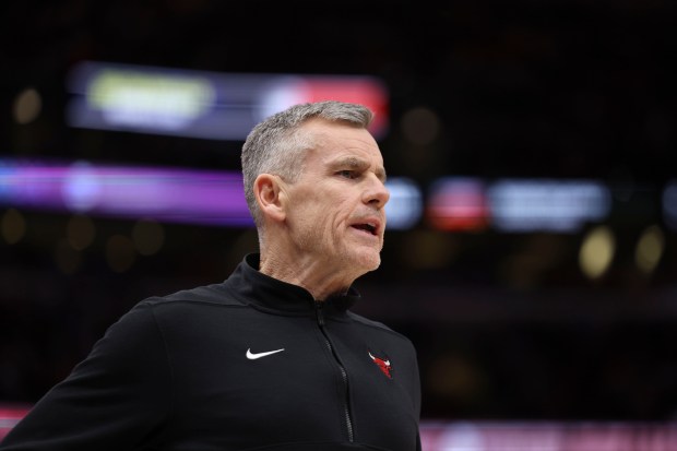 Chicago Bulls head coach Billy Donovan watches in the second half Monday, March 18, 2024, at the United Center. (Brian Cassella/Chicago Tribune)