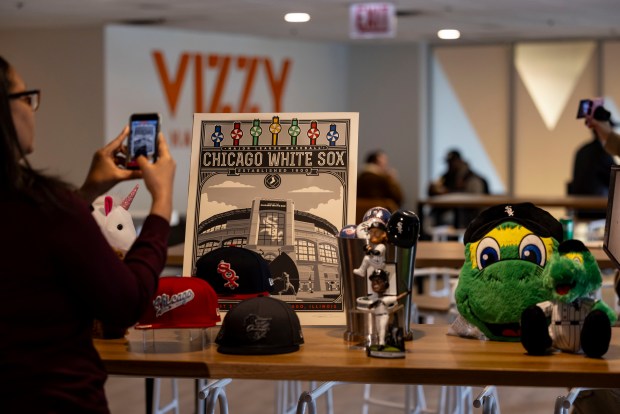 Promotional items for the season are on display as the White Sox preview new food offerings Thursday, March 21, 2024, at Guaranteed Rate Field. (Brian Cassella/Chicago Tribune)