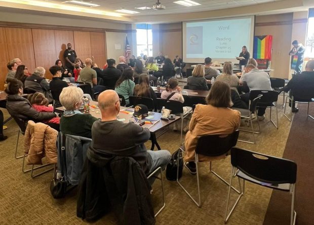 Interested residents meet with leaders of a new Oswego-based church called Becoming, which wants to be "a bridge" that will bring more people together to help the community's most vulnerable. (Courtesy of Becoming church)