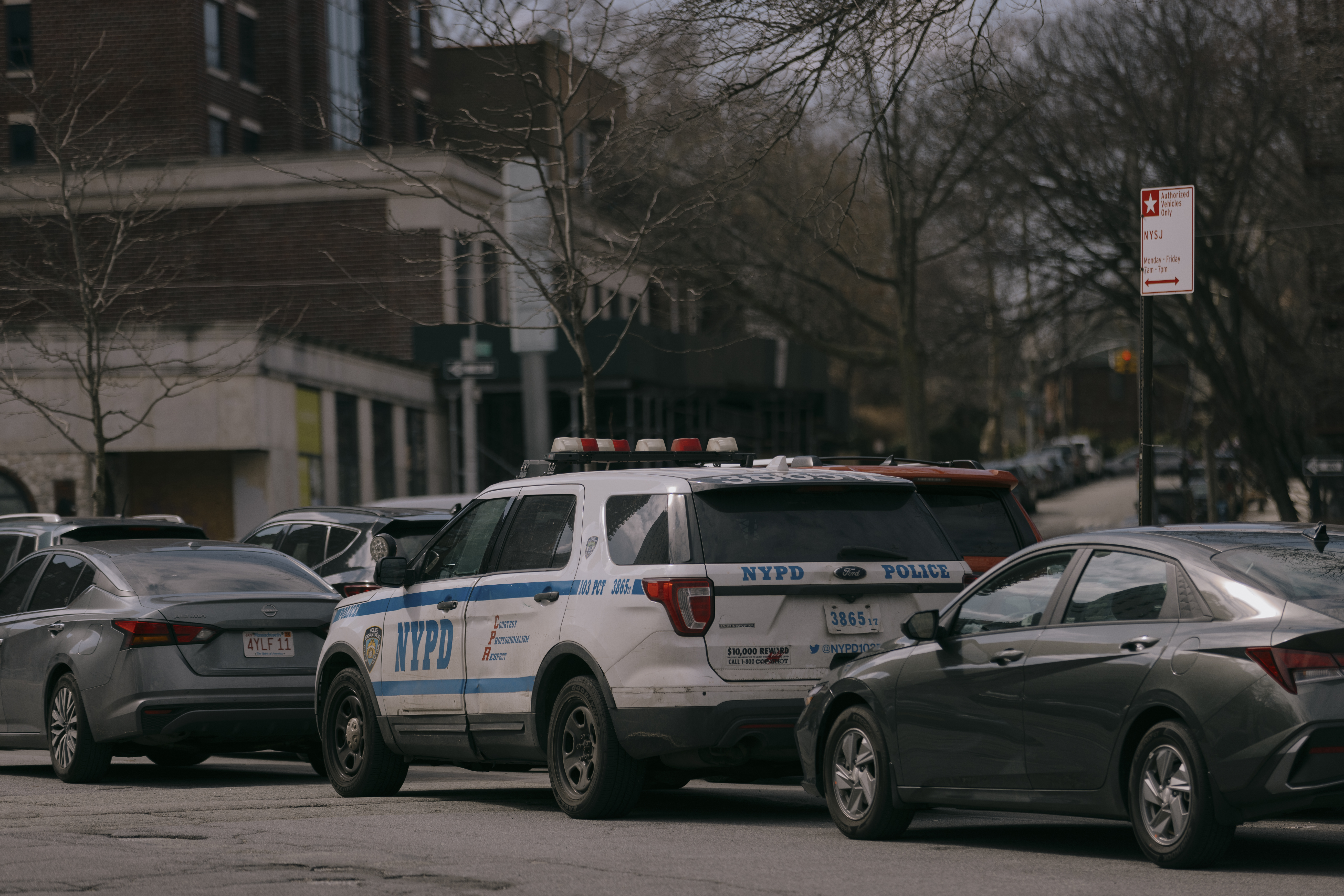 An NYPD car is seen outside Queens Criminal Court on March 4, 2024.