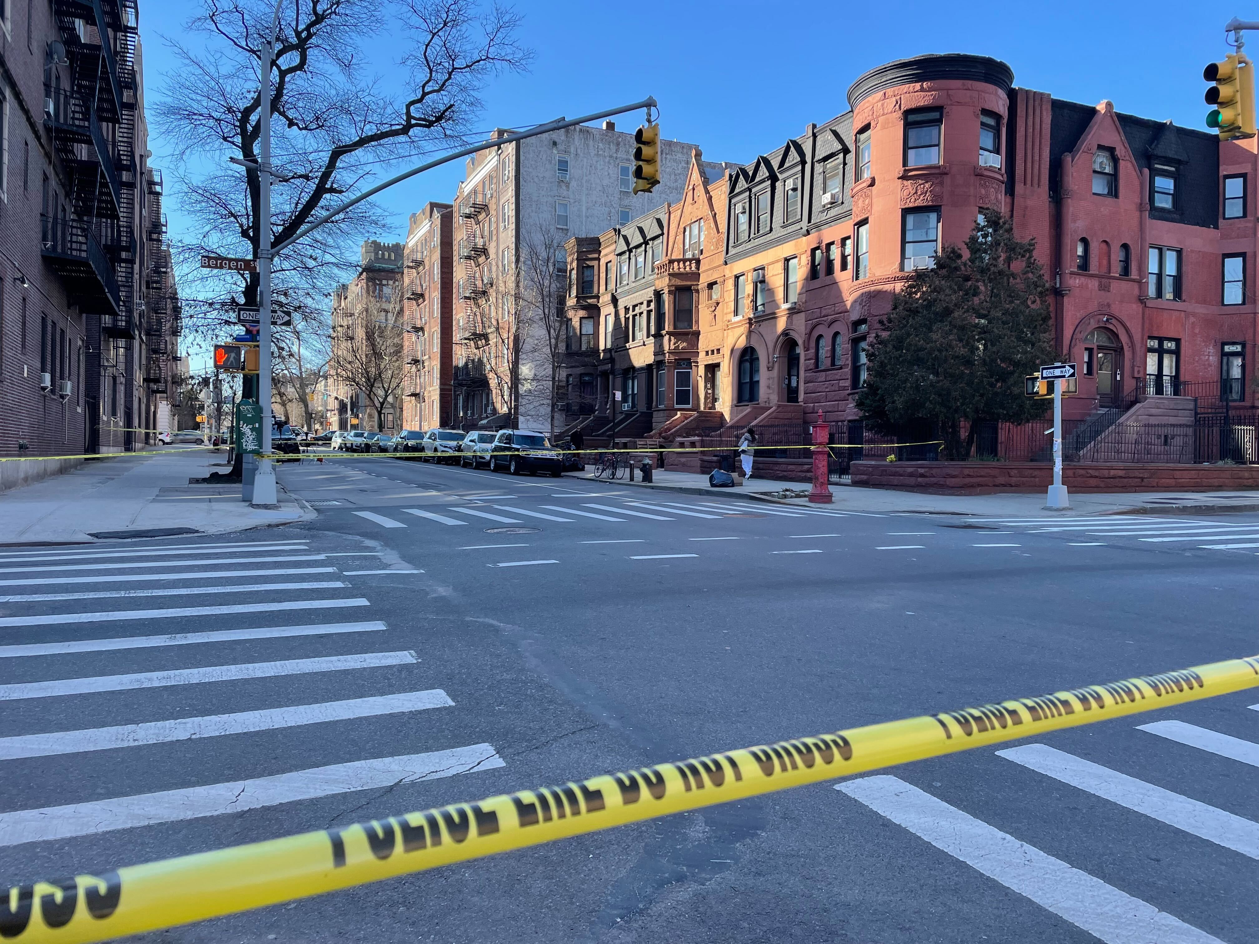 The crime scene where a boy was fatally shot in Crown Heights.