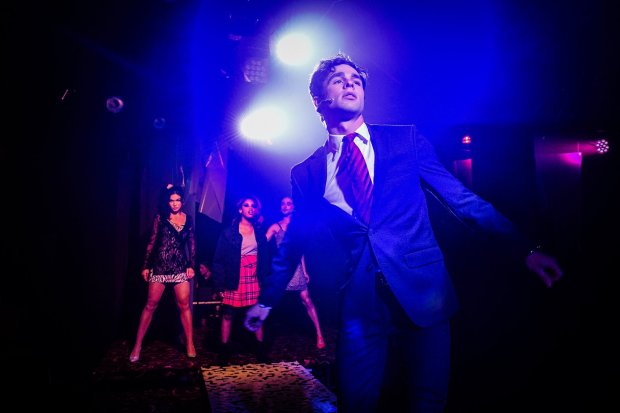Kyle Patrick with Emily Holland, Hailey Brisard and Quinn Simmons in "American Psycho" by Kokandy Productions.