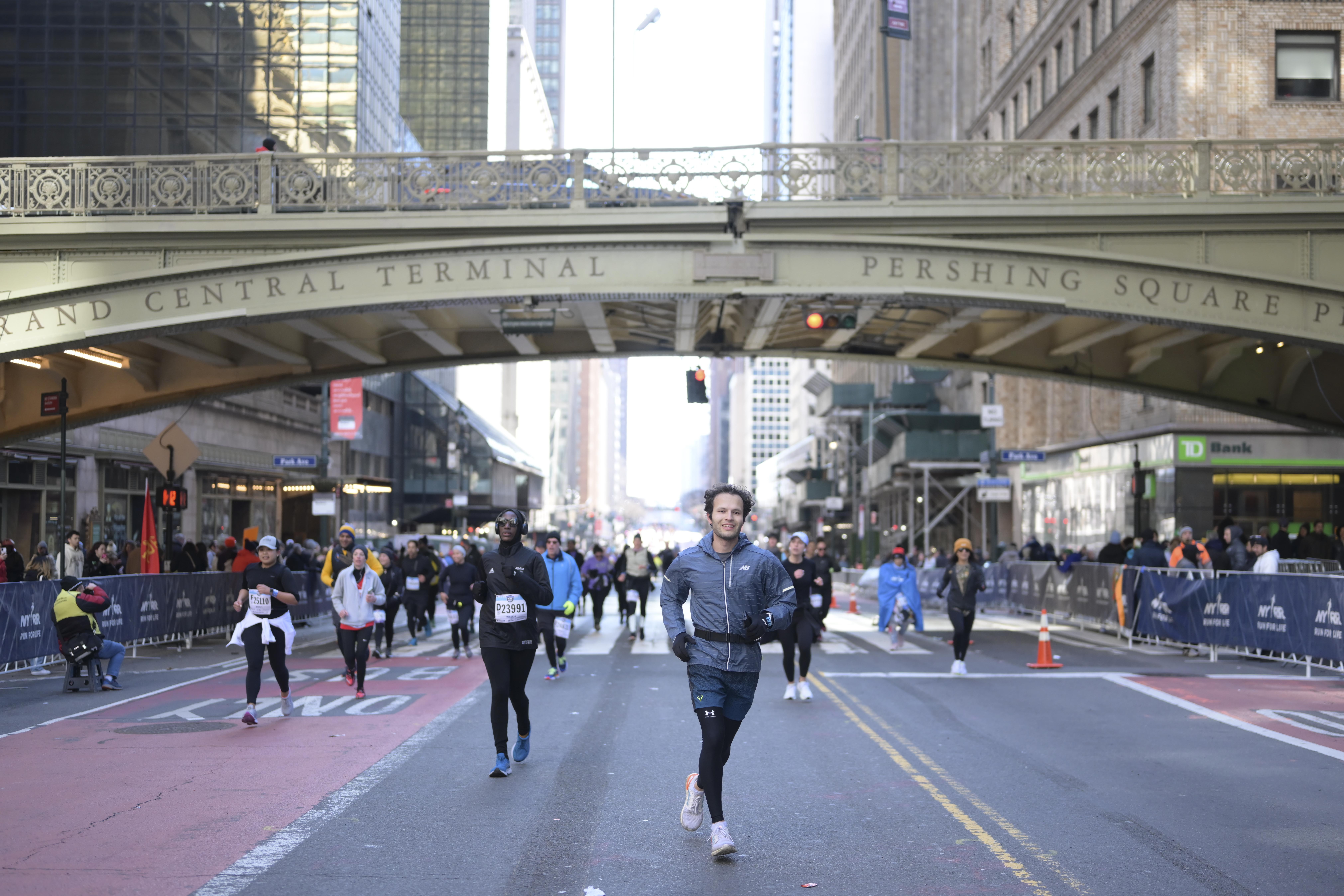 A man runs near Grand Central Terminal in Manhattan.