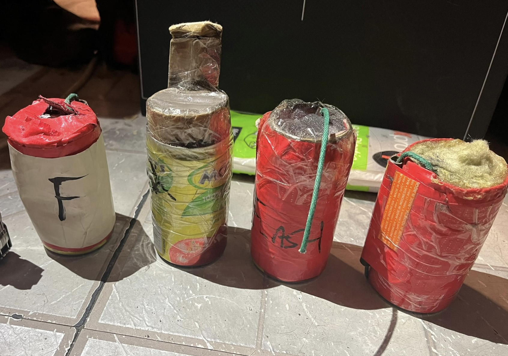 A photo of the improvised explosive devices allegedly built by two Queens brothers.