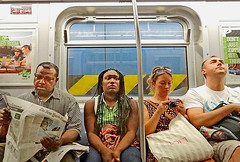 USA, New York city, commuters on the subway