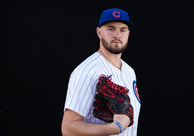 Chicago Cubs left-handed pitcher Luke Little at spring training on Tuesday, Feb. 20, 2024, in Mesa, Arizona. (Stacey Wescott/Chicago Tribune)