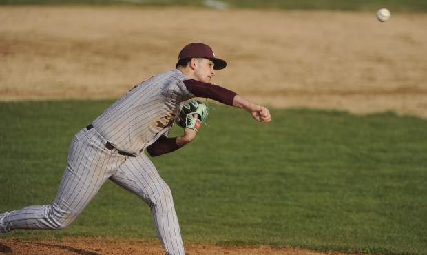 Lockport's pitcher Dylan Nagle (10) delivers a pitch against Joliet Catholic during the WJOL / Don Ladas Memorial Baseball Tournament Wednesday, March 27, 2024 in Joliet, IL. (Steve Johnston/Daily Southtown)