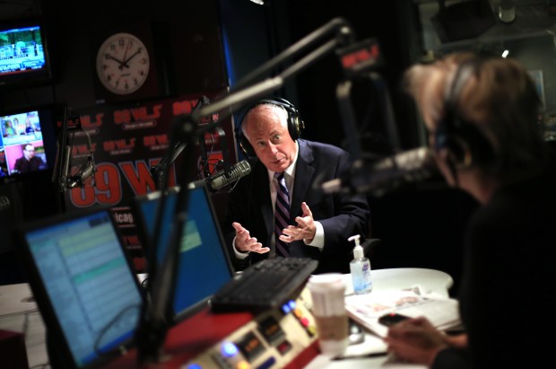 Governor Pat Quinn appears on the John Kass and Lauren Cohn radio show on WLS in Chicago on Sept. 27, 2013. (Heather Charles/Chicago Tribune) 