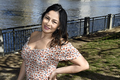 Picture Of Carolina Wearing A Cherry Blossom Blouse Taken At A Cherry Blossom Photoshoot At Roosevelt Island In New York City. Photo Taken Friday April 8, 2024