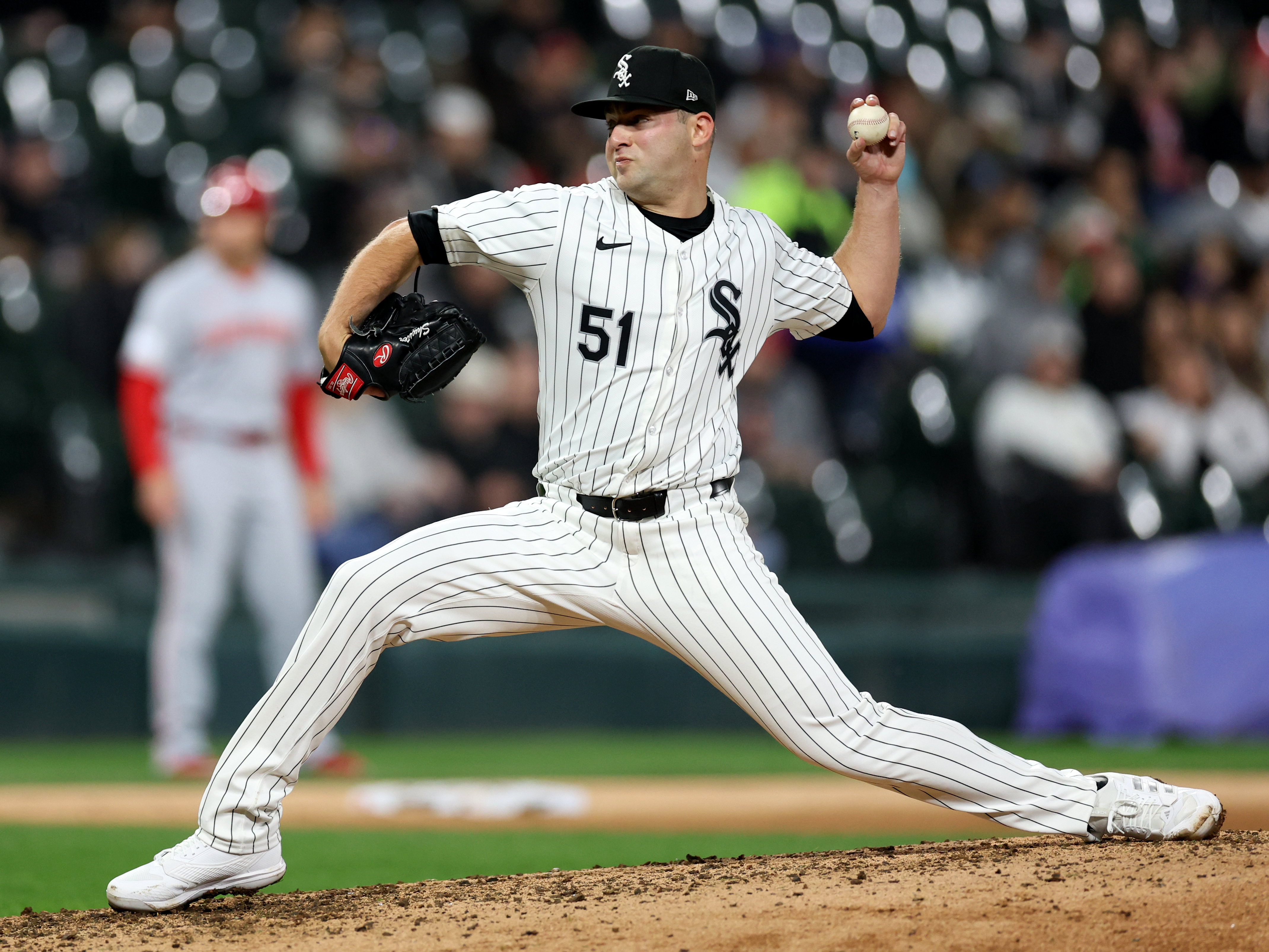 Chicago White Sox reliever Jared Shuster (51) delivers to the Reds in the sixth inning on April 12, 2024, at Guaranteed Rate Field. (Chris Sweda/Chicago Tribune)