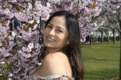 Picture Of Carolina Wearing A Cherry Blossom Blouse Taken At A Cherry Blossom Photoshoot At Roosevelt Island In New York City. Photo Taken Friday April 8, 2024