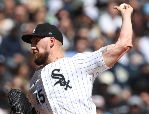 White Sox starting pitcher Garrett Crochet throws in the second inning against the Reds at Guaranteed Rate Field on April 13, 2024, in Chicago. (John J. Kim/Chicago Tribune)