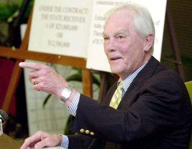 Orleans Parish District Attorney Harry Connick Sr., answers a question during a news conference in New Orleans, May 25, 2001. Connick Sr., who was New Orleans' district attorney for three decades but later faced allegations that his staff sometimes held back evidence, died Thursday, Jan. 25, 2024.