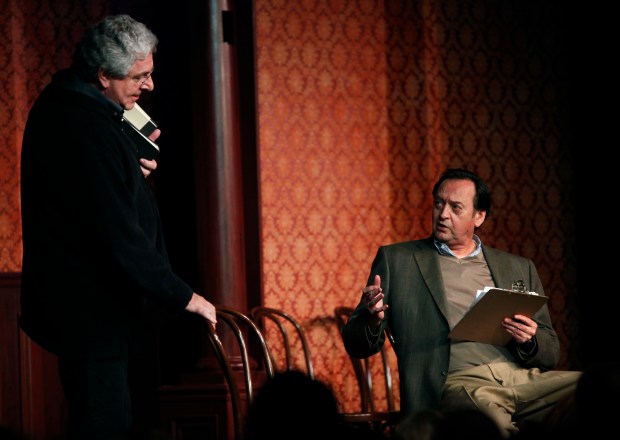 Second City alumni Harold Ramis (cq) (left) and Joe Flaherty (cq) perform a skit at "The Second City Celebrates 50 Years of Funny" event at Pipers Alley in Chicago on Saturday, December 12, 2009. (Chris Sweda/Chicago Tribune) ..OUTSIDE TRIBUNE CO.- NO MAGS, NO SALES, NO INTERNET, NO TV, NEW YORK TIMES OUT, CHICAGO OUT, NO DIGITAL MANIPULATION... 00314102C SECOND CITY- SHOW