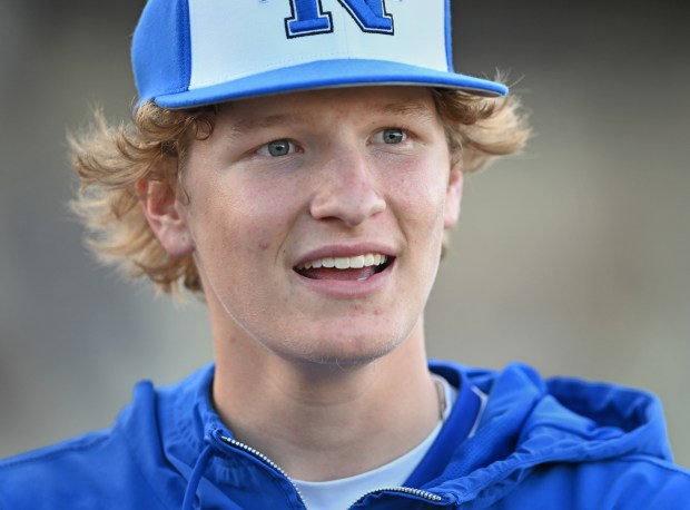 St. Charles North pitcher, Keaton Reinke (6) after Monday's game against St. Charles East, April 29, 2024. St. Charles North won the game, 10-1. (Brian O'Mahoney for the The Beacon-News)