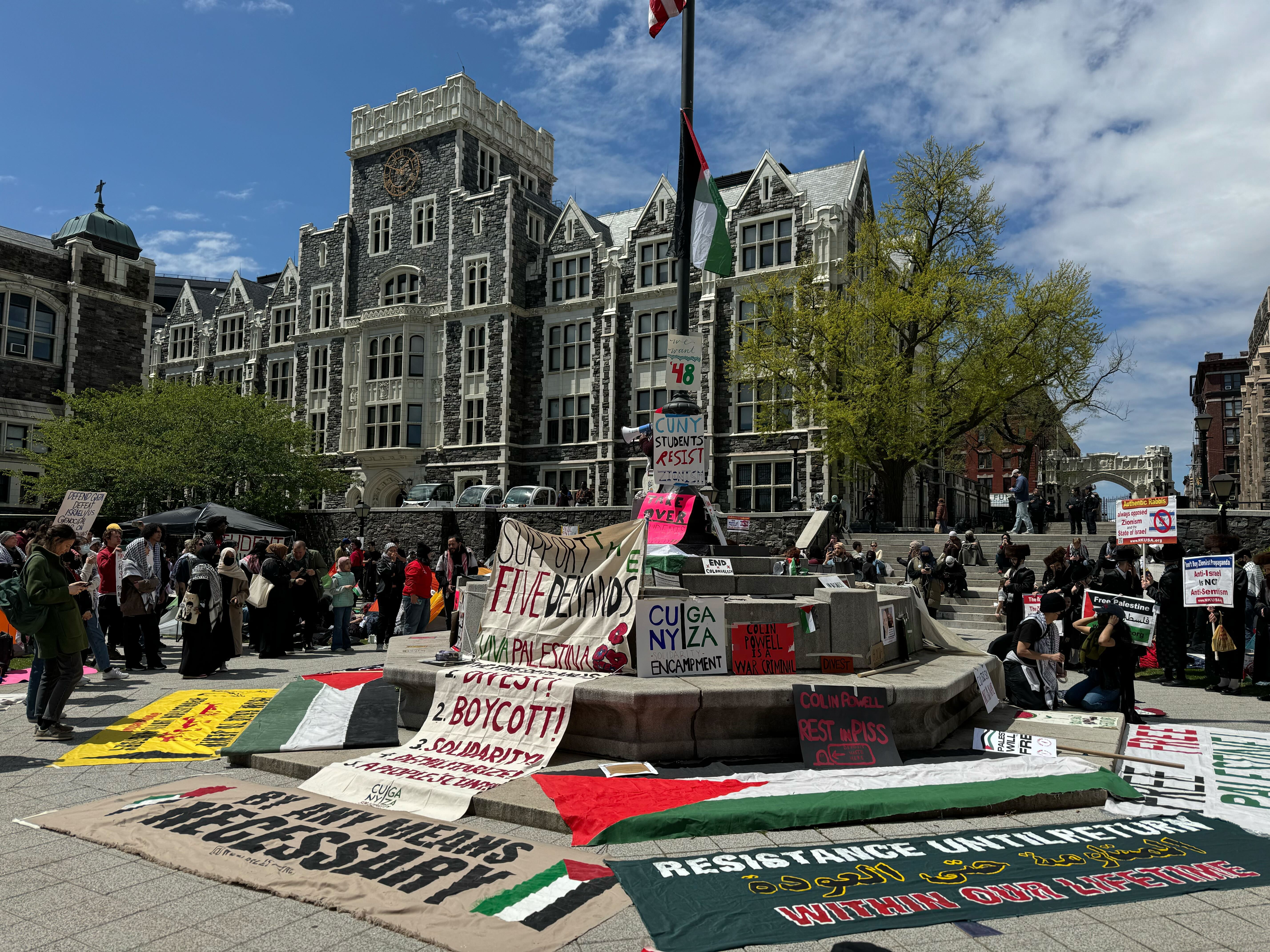 Pro-Palestinian protesters set up an encampment at CUNY's City College in West Harlem on April 25, 2024.
