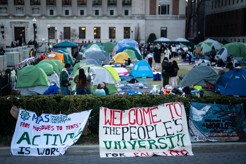 Student demonstrators occupy the pro-Palestinian "Gaza Solidarity Encampment" on the West Lawn of Columbia University on April 25.