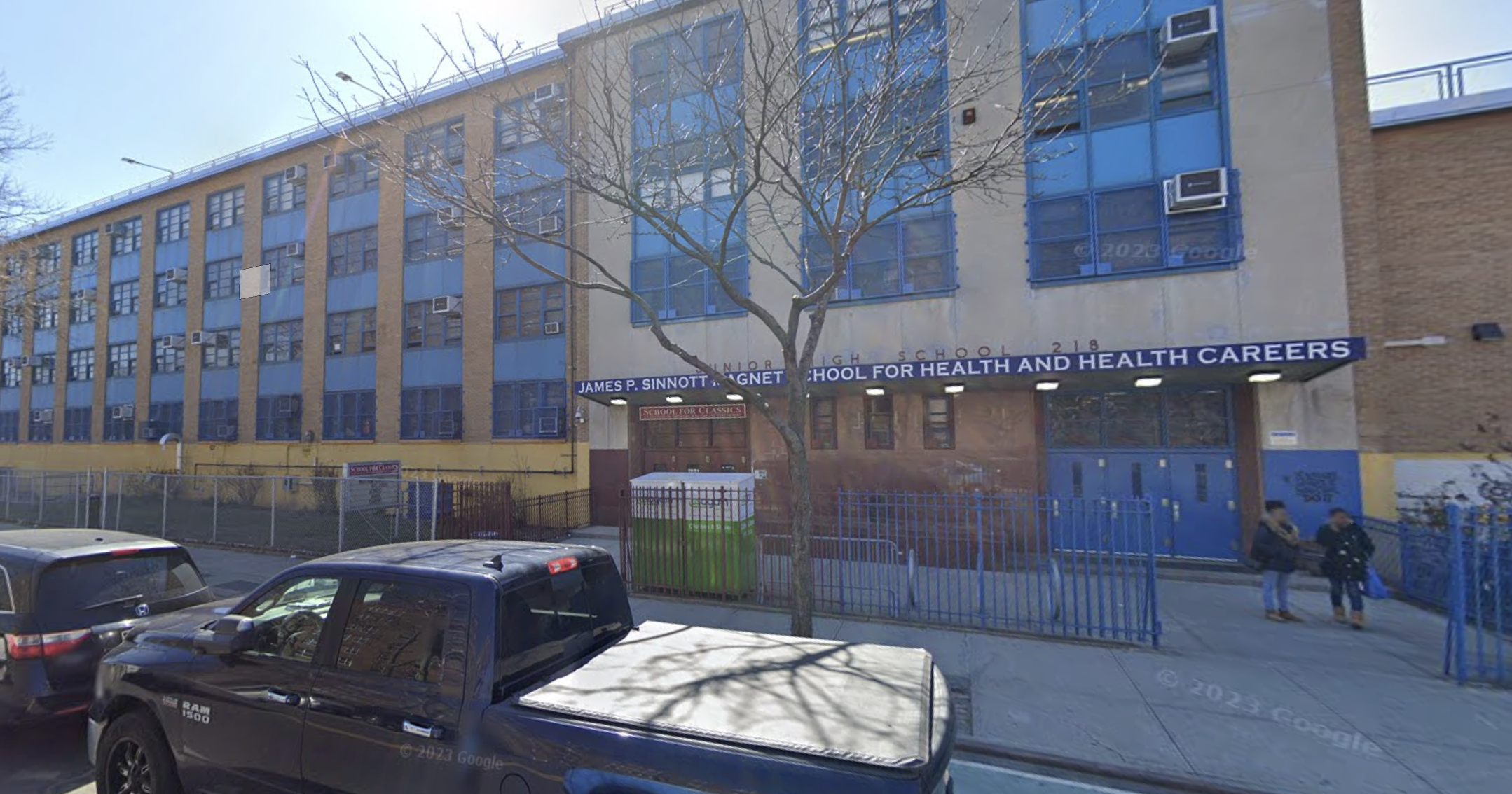 A photo of the school building at 370 Fountain Avenue in Brooklyn that was damaged by the earthquake