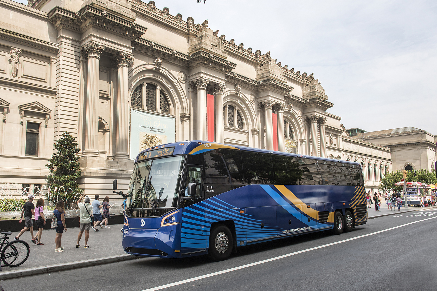 An MTA bus parked in lower Manhattan.