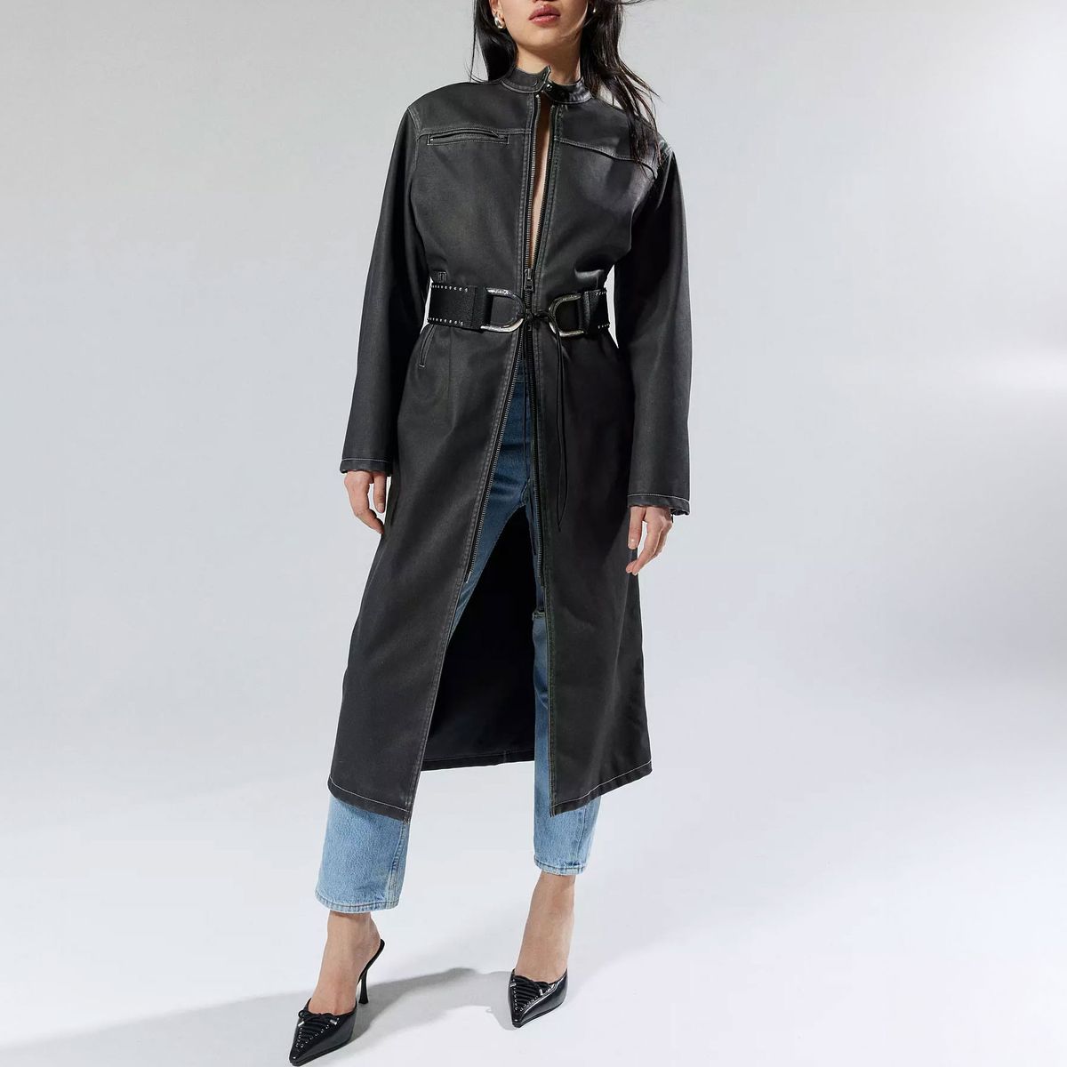 Silence + Noise Riley Faux Leather Moto Trench Coat