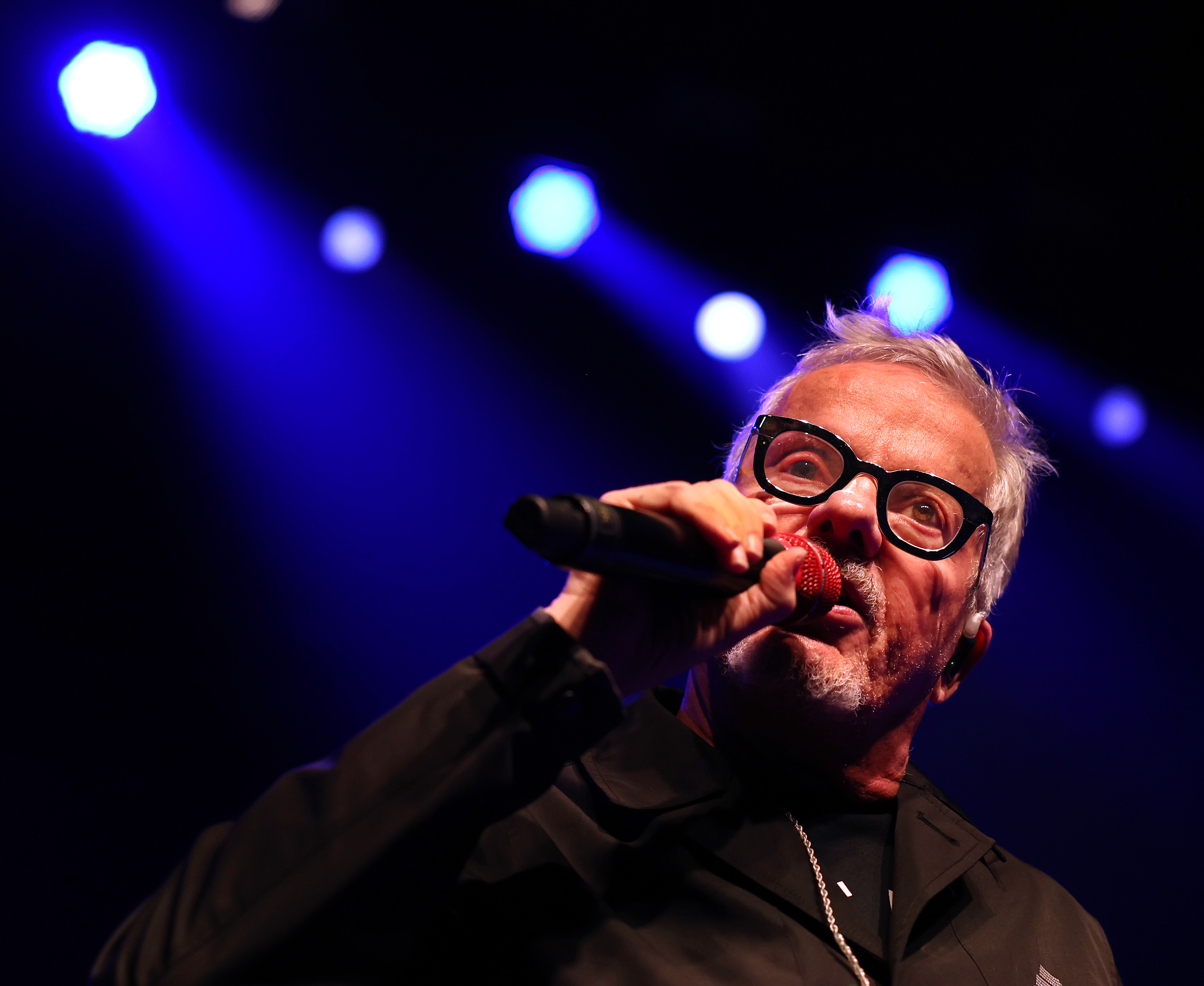 Mark Mothersbaugh leads Devo during a performance at the Riviera...