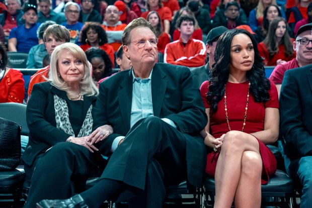 From left: Jacki Weaver as Shelley Sterling, Ed O'Neill as Donald Sterling and Cleopatra Coleman as V Stiviano in "Clipped." (Kelsey McNeal/FX)