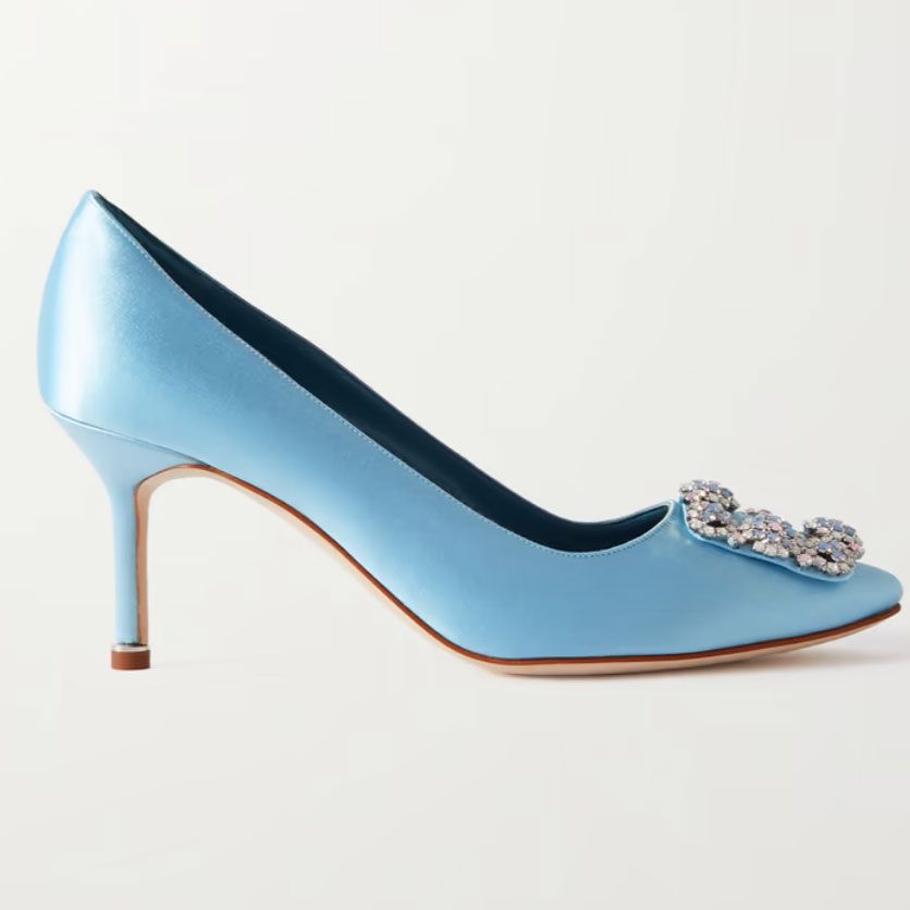 Manolo Blahnik Hangisi Opal 70 Crystal-Embellished Satin Pumps