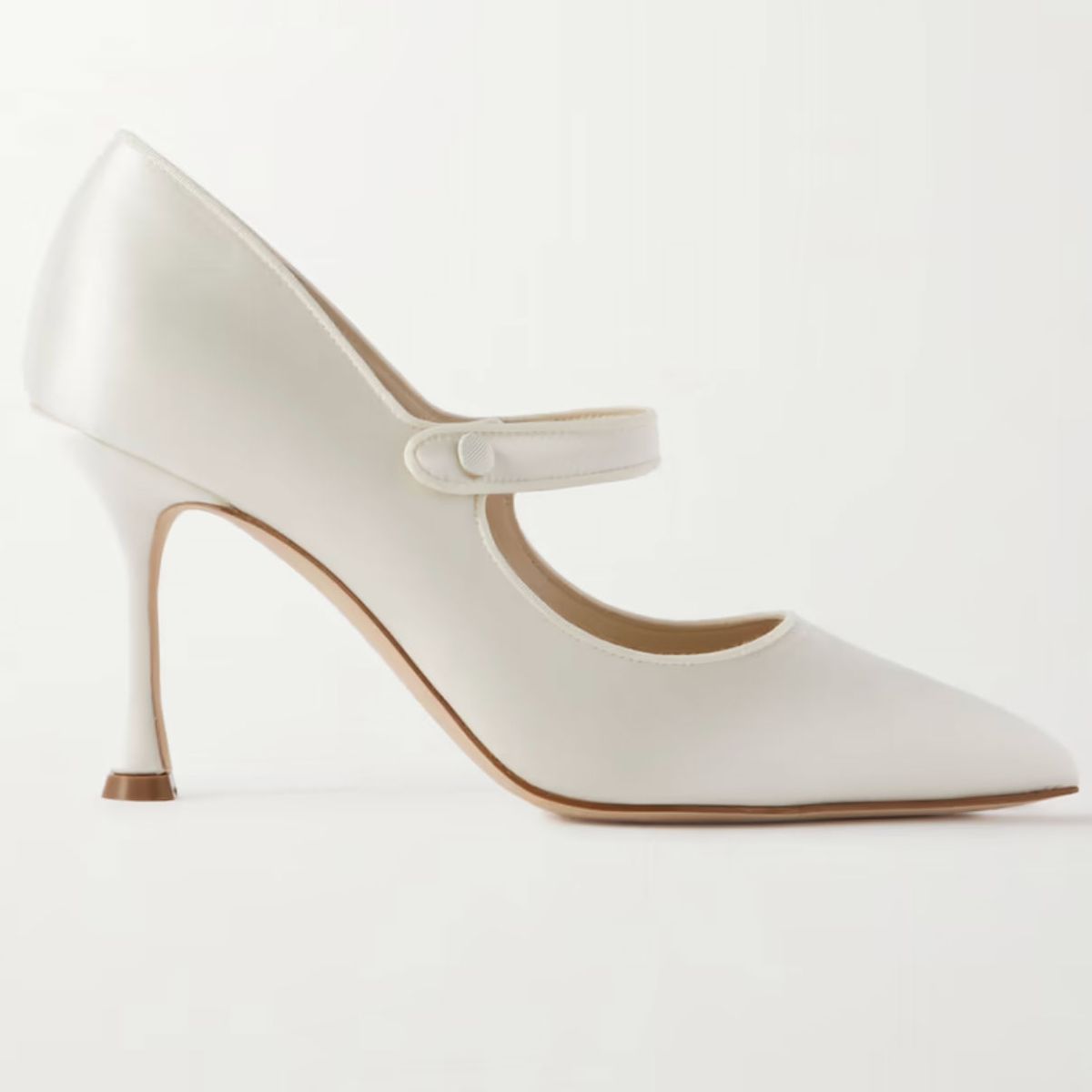 Manolo Blahnik Campari Bridal 90 Grosgrain-Trimmed Satin Mary Jane Pumps