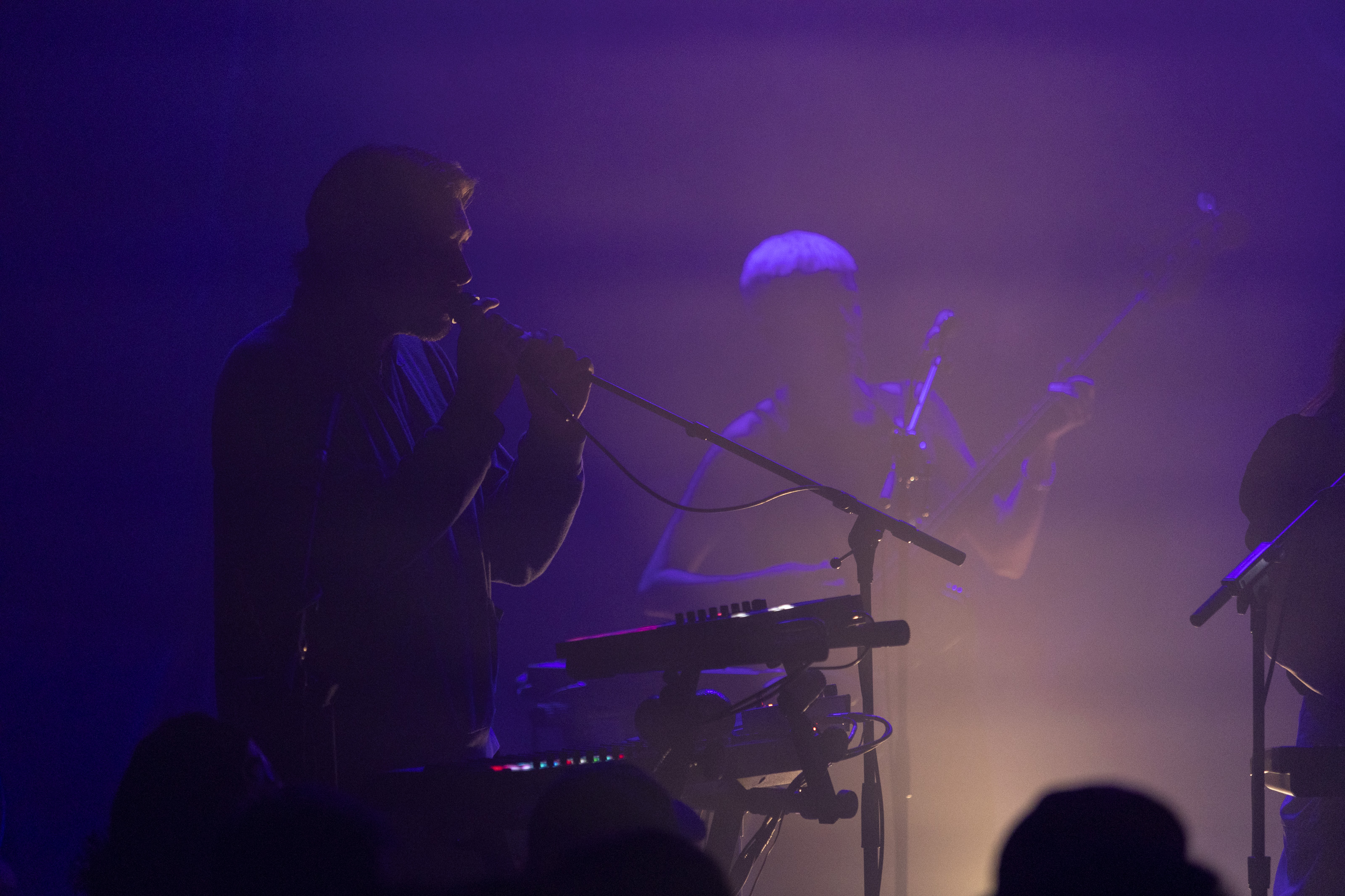 Dominic Maker, on the microphone during the Mount Kimbie show...