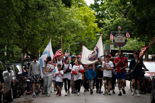 Annual WOOGMS, Wellington-Oakdale Old Glory Marching Society, Memorial Day Parade in the Lakeview neighborhood on May 27, 2024. The parade has been a tradition since 1963. (E. Jason Wambsgans/Chicago Tribune)