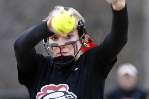 Lincoln-Way Central pitcher Bella Dimitrijevic gets ready to deliver a pitch against Providence during a nonconference game in New Lenox on Tuesday, March 21, 2023.