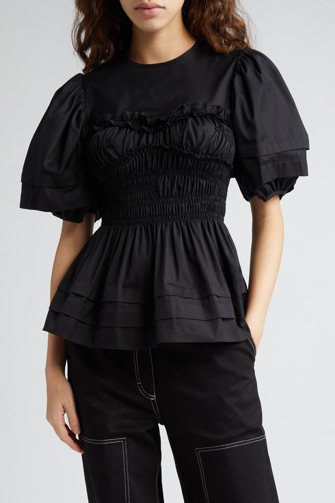 Cecilie Bahnsen Vanessa Puff Sleeve Cotton Peplum Top