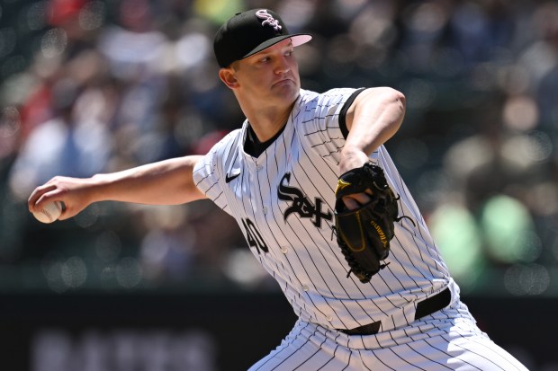 White Sox starter Michael Soroka pitches in the first inning against the Guardians on Saturday, May 12, 2024, at Guaranteed Rate Field. (Quinn Harris/Getty Images)