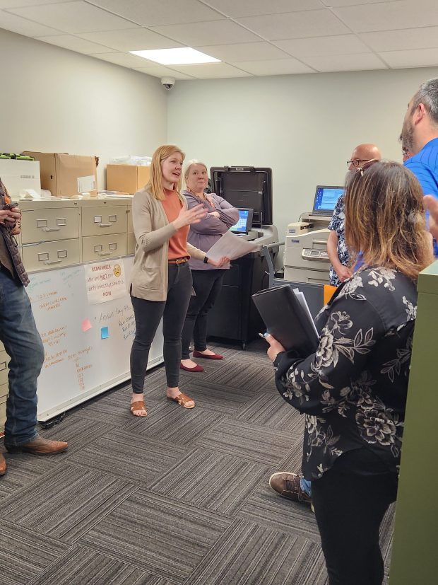 Elections and Registration Office Director Sundae Schoon explains ballots to be reviewed to the Porter County Election Board on Friday, May 17, 2024. (Shelley Jones/for Post-Tribune)