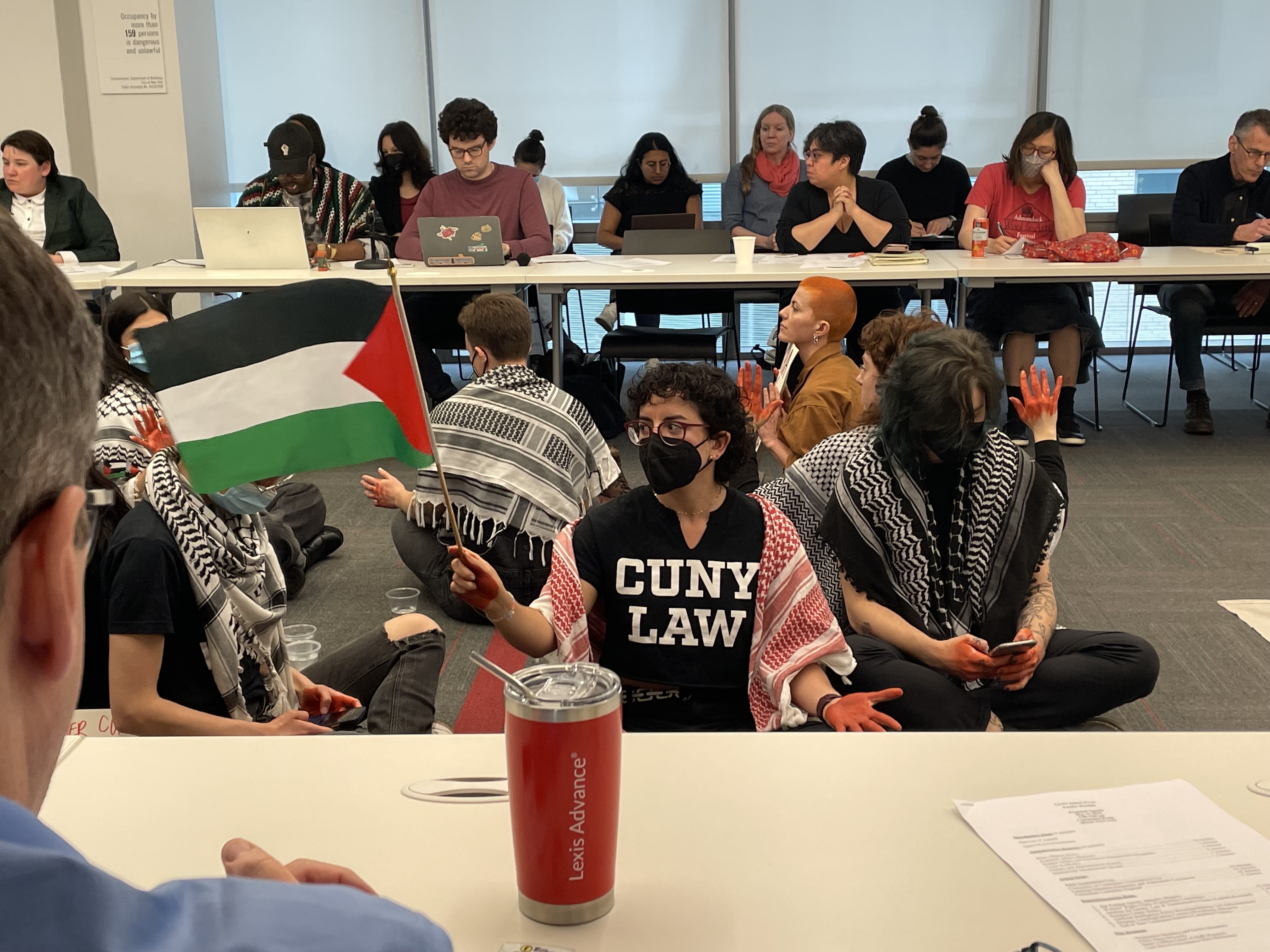 Pro-Palestinian students at CUNY School of Law in Long Island City protest during the monthly school faculty meeting on May 15. Shortly after the Oct. 7 Hamas attack on Israel, Gov. Kathy Hochul ordered a "third-party" investigation of the CUNY system for antisemitism and discrimination, let by Jonathan Lippman, former chief judge of New York. According to the governor's office, results of the inquiry are expected in the spring.