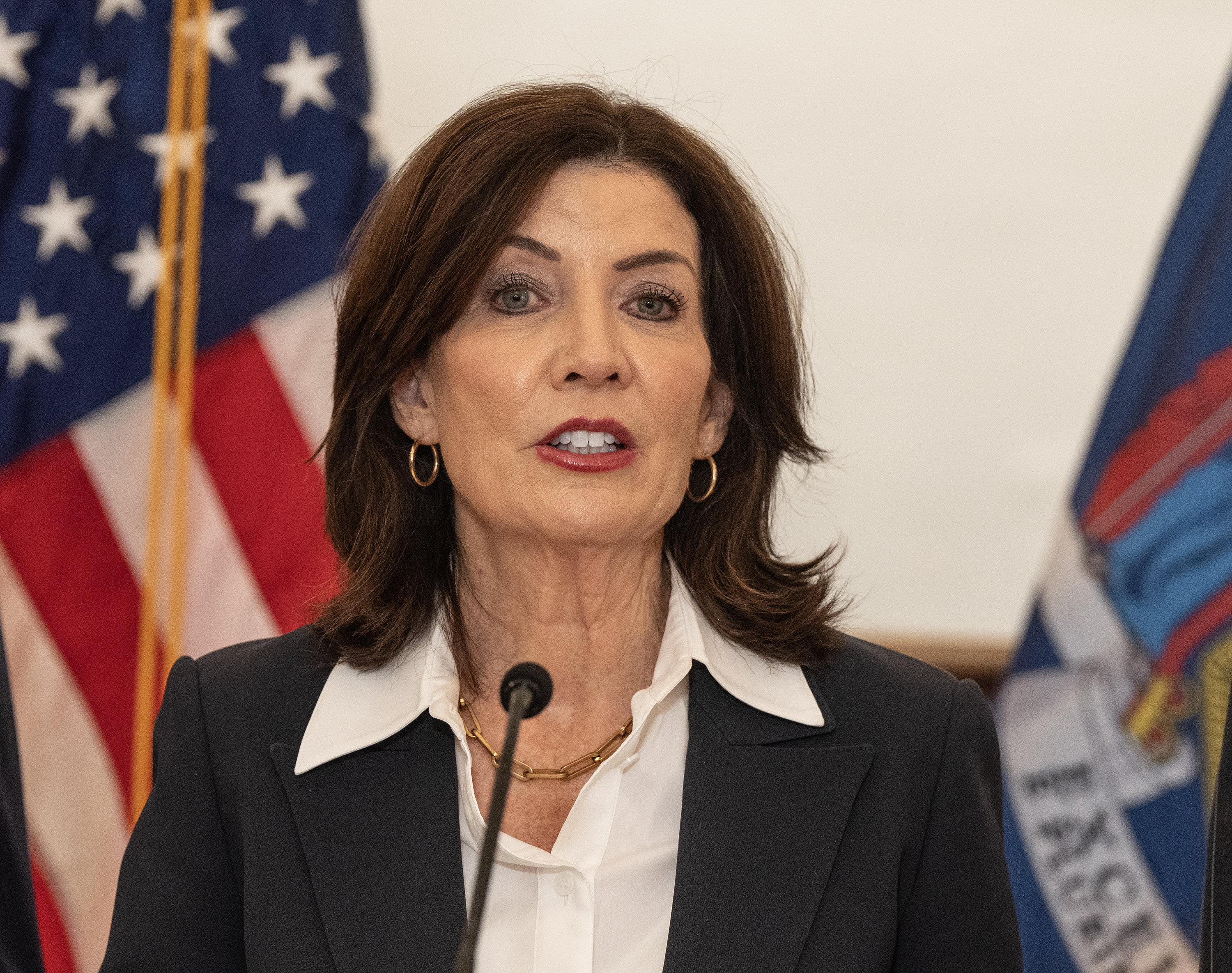 New York Gov. Kathy Hochul speaking at an April event.