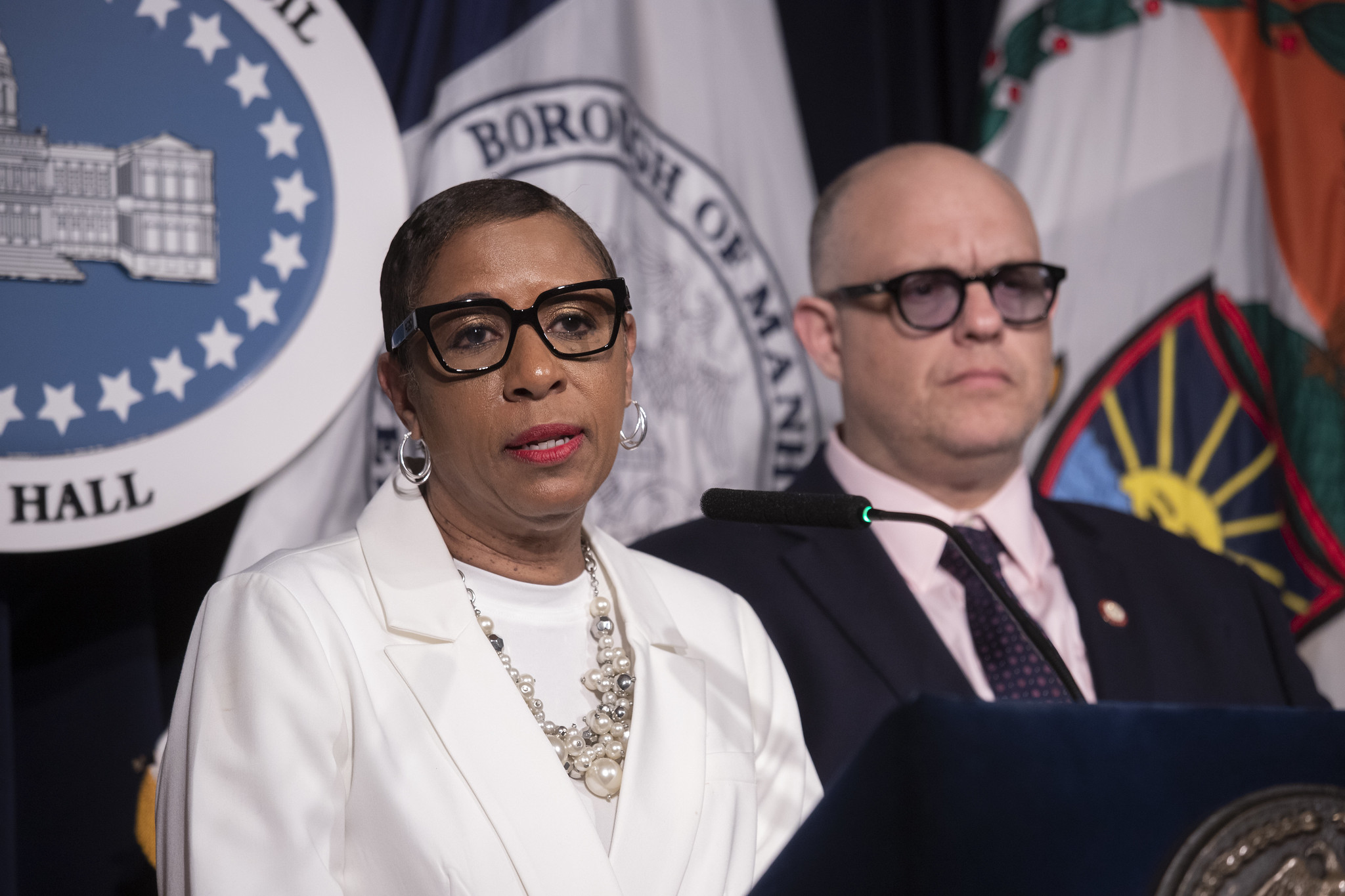 New York City Council Speaker Adrienne Adams holds a press conference ahead of a Council hearing on April 18, 2024.