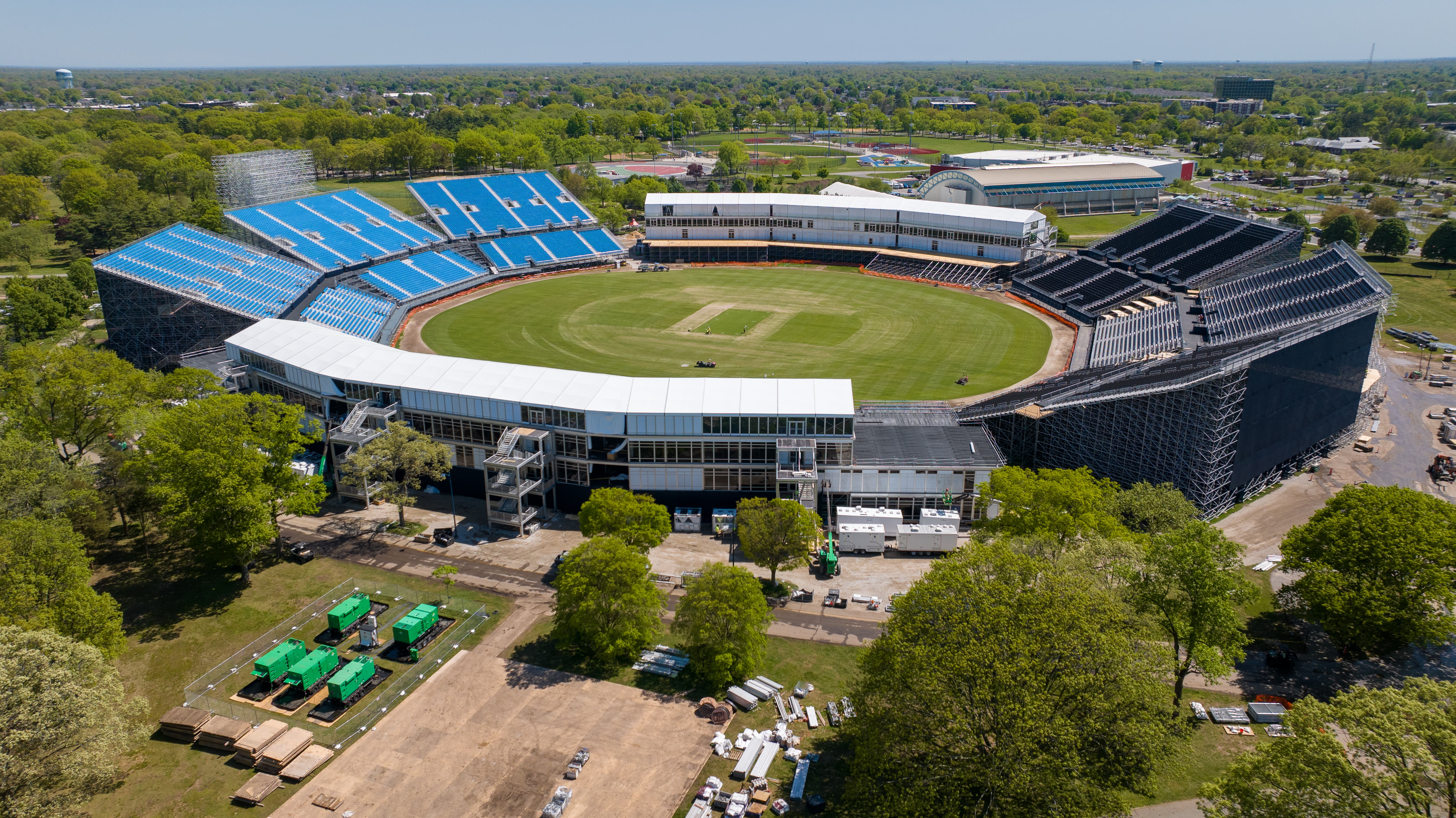 Progress on the new Cricket World Cup Stadium in Eisenhower Park in East Meadow, New York on May 7, 2024.